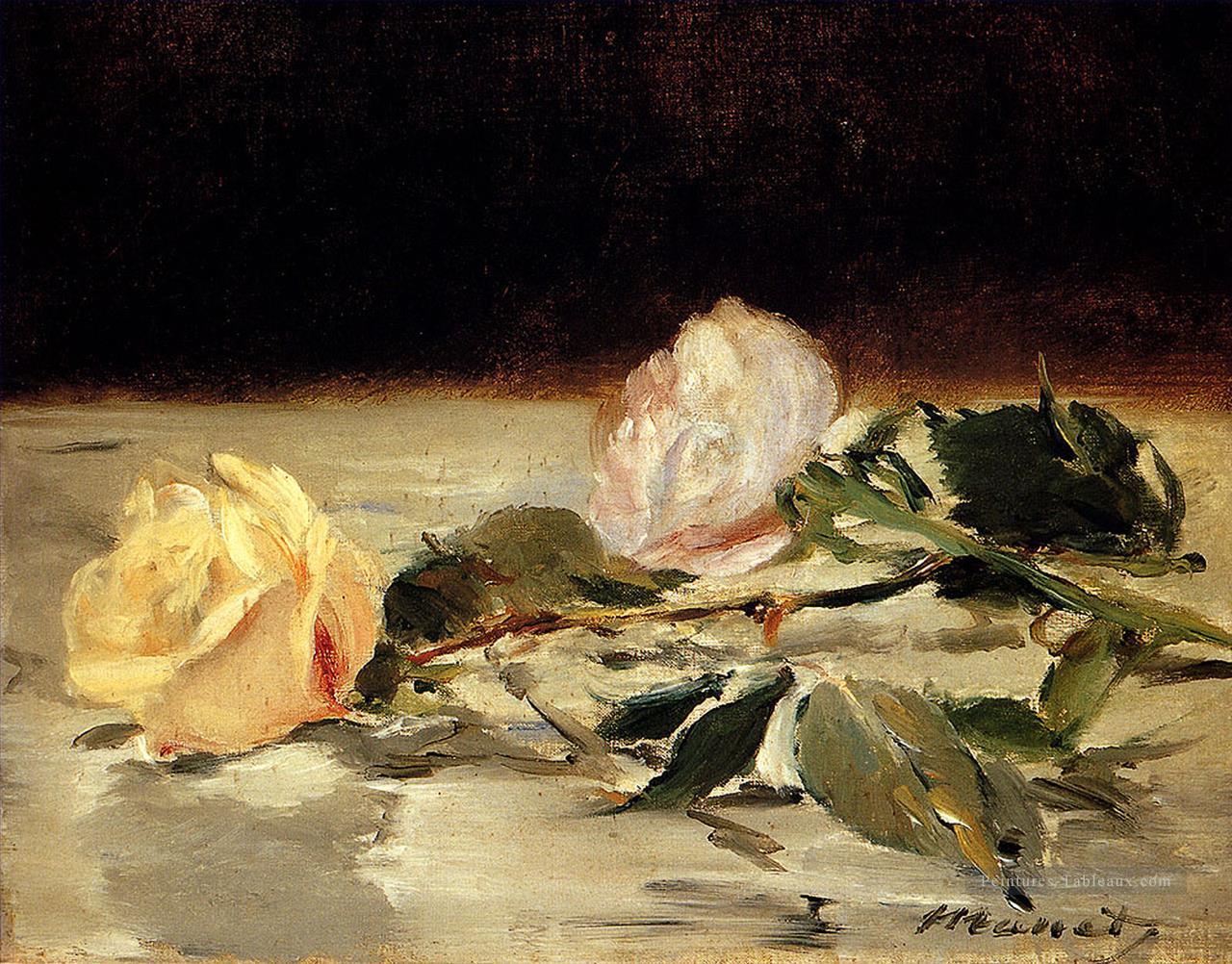 Deux Roses Sur Une Nappe Fleuriste Impressionnisme Edouard Manet Peintures à l'huile